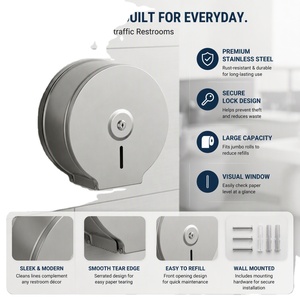 Porte-papier toilette mural moderne en acier inoxydable, design circulaire, verrouillage sécurisé, capacité pour rouleau jumbo - Product Image 1
