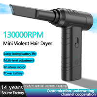 Mini-sèche-cheveux puissant 130000 tr/min, moteur sans balais sans fil, dépoussiéreur portable pour voiture et usage domestique