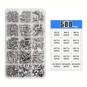 304 Stainless Steel M3 <b>M4</b> M5 <b>Bolts</b> Screws Nuts 500pcs Box Set Grade 8.8 Pan Head Hex Socket - Product Image 2