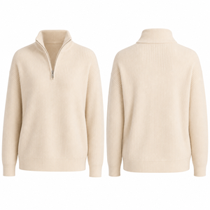 Pull en cachemire pour femme, 100% cachemire, col demi-zip, tricot côtelé, fabricants de pulls, pull doux, chaud et luxueux pour femme - Product Image 2