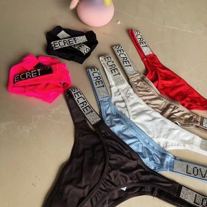 <span class=keywords><strong>Slip</strong></span> a Vita Bassa con Strass, Sexy, Tinta Unita, in Nylon, Intimo Femminile, Materiale Sottile Lavorato a Maglia con Logo in Vita - Product Image 1