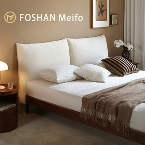 เตียงนอนหรูหราลดราคาจากโรงงาน เตียงคู่ขนาดใหญ่ เฟอร์นิเจอร์ห้องนอน ผ้าฝ้ายลินิน โครงไม้ เตียงนอนแสนสบาย - Product Image 4