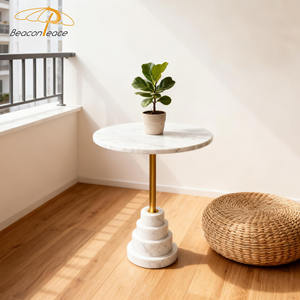 Luxe Vrije Tijd Ronde Bistro Tafel Moderne Travertijn Bijzettafel Balkon Woonkamer Salontafel Voor Kleine Ruimtes - Product Image 6
