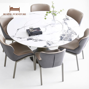 Juego de mesa de 6 plazas italiano redondo de lujo BLAINE, juego de mesa de restaurante de acero inoxidable, nueva tendencia, juego de mesa de comedor, <span class=keywords><strong>Lazy</strong></span> <span class=keywords><strong>Susan</strong></span> - Product Image 1