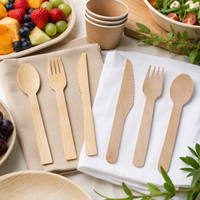 Ensemble de couverts jetables en bambou, couteau, fourchette et cuillère compostables, ustensiles biodégradables pour fêtes, mariages, plats à emporter et camping