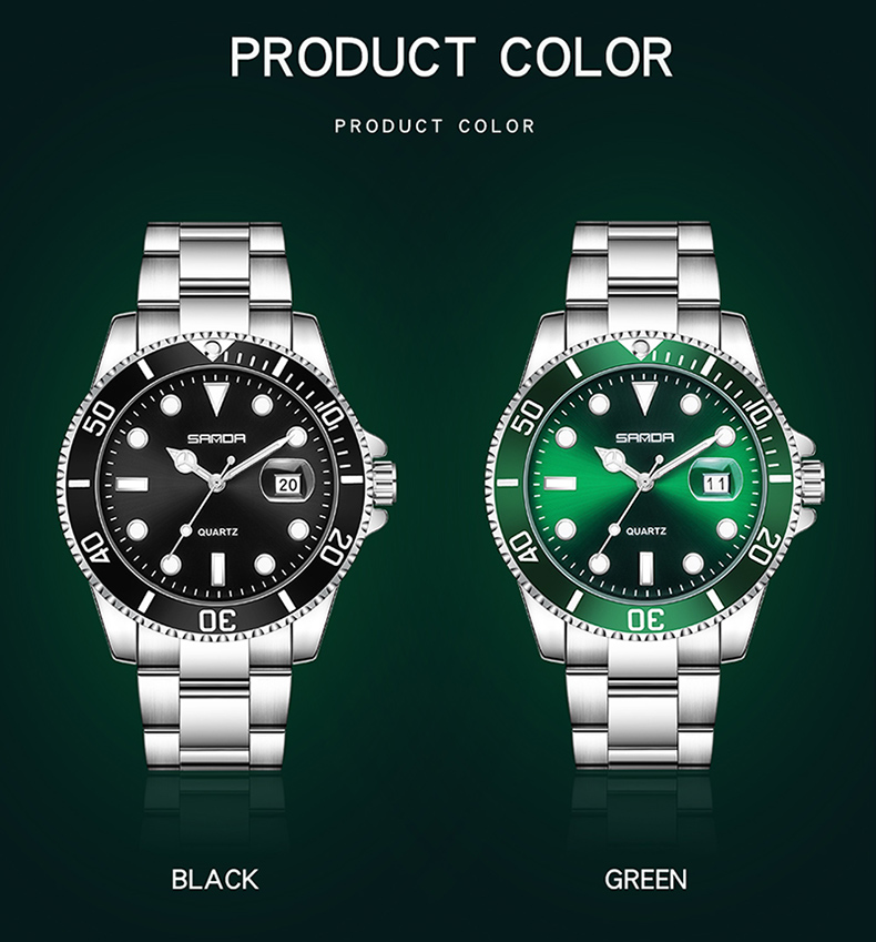 watch mens green dial luxury silver chain