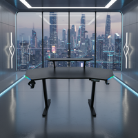 Bureau de jeu électronique réglable en hauteur avec support d'écran, noir, grand, RGB, bureau de jeu informatique, bureau de travail électrique, bureau debout