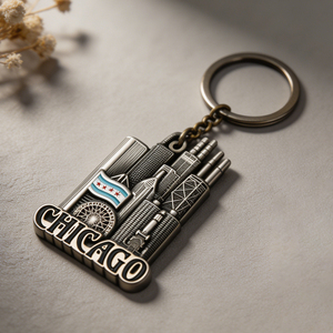 Prix de gros, porte-clés souvenirs personnalisés en 3D avec vue sur la skyline de Chicago, pendentifs décoratifs pour souvenirs touristiques des villes américaines - Product Image 6