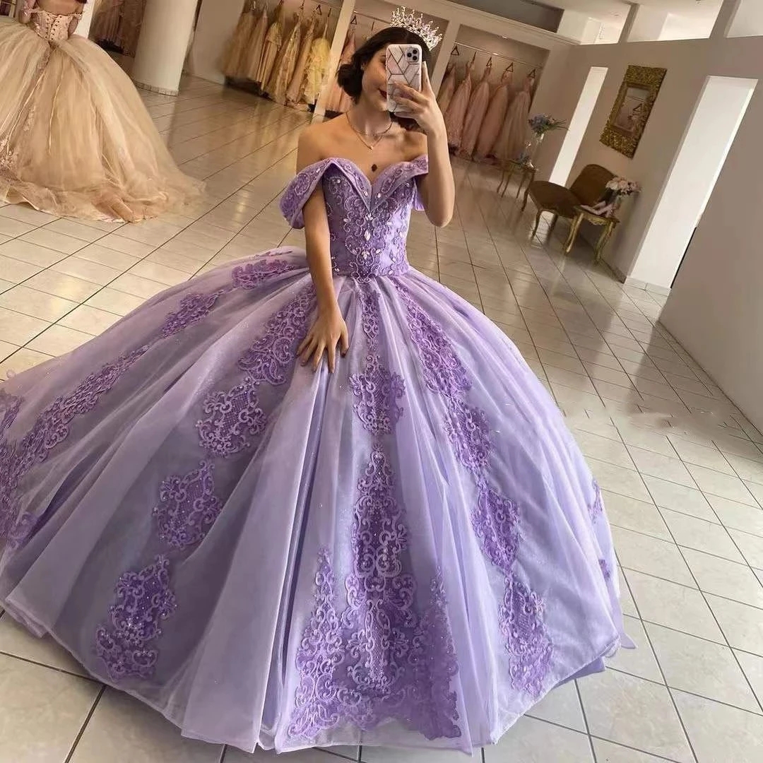 QD1620 Lavender Light Purple Off Shoulder Quinceanera Dresses Vestidos De 15  Anos Beading Crystal Lace up 16 Princess Gowns| Alibaba.com
