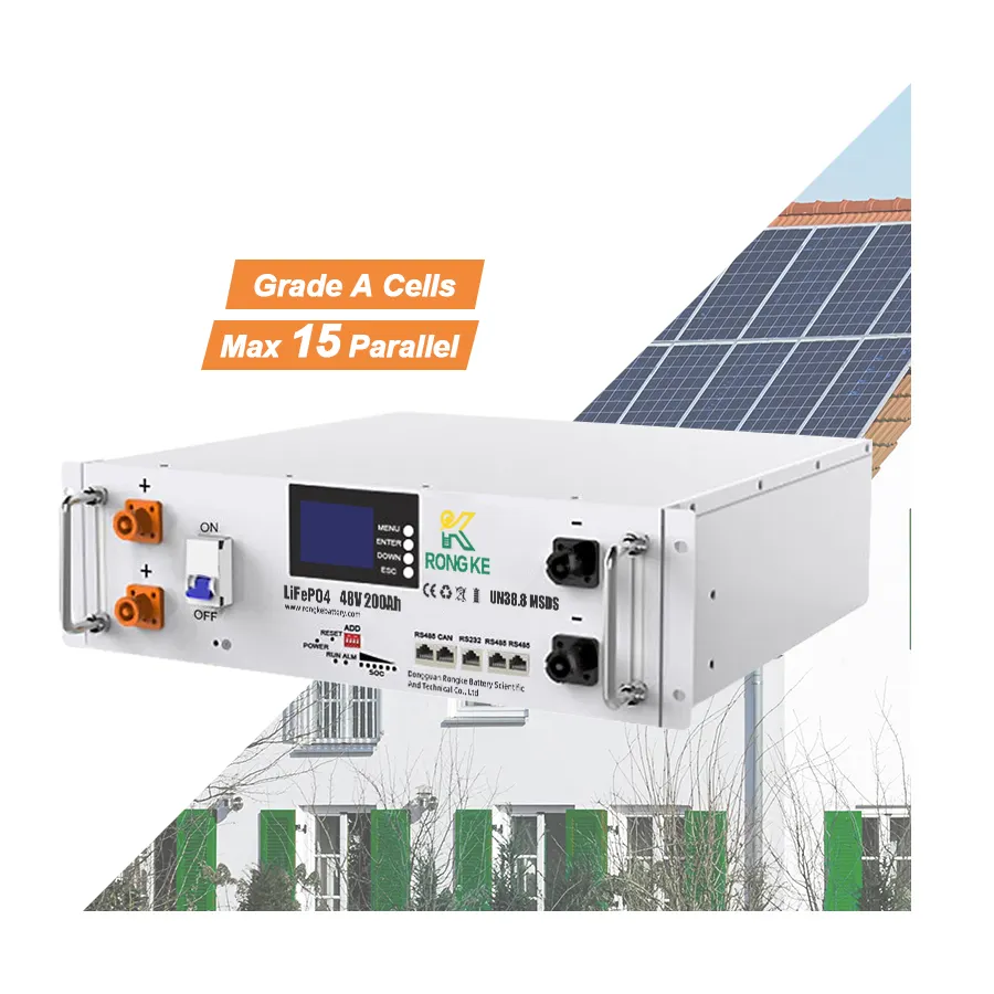 Paquete de batería de hierro SolarLithium 48V 200Ah 9,6 kWh inversor recargable Solar 15S1P Paquete de batería para sistema de almacenamiento de energía doméstico