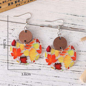 Pendientes acrílicos Acción de Gracias Naranja Rojo Amarillo Hoja de arce Circular Media Luna Patchwork Pendientes colgantes para mujeres Uionen 809 - Product Image 6