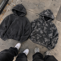 Sweat à capuche coupe boxy zippé camouflage pour l'hiver, qualité DTF, en molleton French Terry épais, coupe courte, noir
