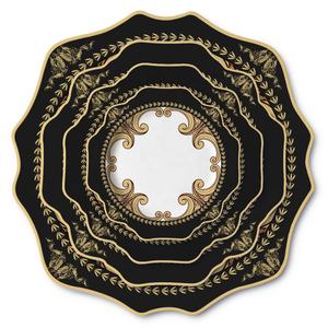 Ventes en gros de services de table en céramique noire et dorée en forme de tournesol, ensembles de vaisselle en porcelaine, assiettes à dîner, assiettes à dessert, assiettes à pain - Product Image 2