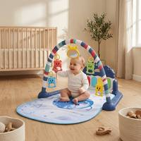 Tapis d'éveil musical pour bébé avec piano interactif, centre d'activités, tapis de jeu animaux de la jungle pour nouveau-né et nourrisson avec jouets suspendus et miroir