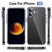 Cadre d'objectif en métal Transparent Transparent TPU Hybride Dur PC Antichoc Smart Phone Case pour iPhone 16 Plus 15 14 13 12 11 Pro Max