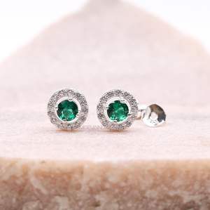 Halo Bohemian <b>Stud</b> Earrings | Halo Diamond Earrings for Women | Minimalist Dainty <b>Studs</b> Pair | <b>Sterling</b> <b>Silver</b> Earrings - Product Image 2