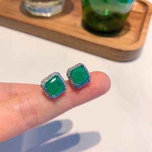 Minimalist Fashion Eco-friendly Copper Square Green Zircon Elegant Simple Jewelry <b>Sets</b> for Everyday Wear - Product Image 4
