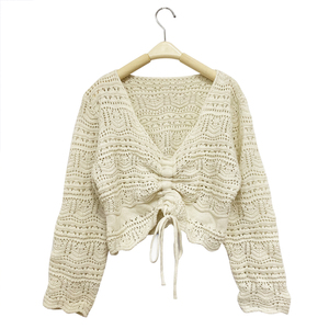 Maglione da Donna all'Ingrosso con Scollo a V, Traforato, <span class=keywords><strong>Sexy</strong></span>, Lavorato all'Uncinetto con Lacci - Product Image 1