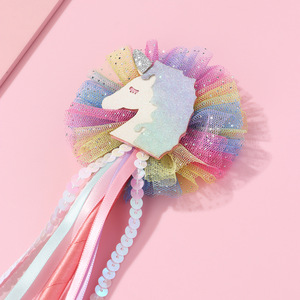 Fermaglio per Capelli Glitterato in Tessuto a Tema Unicorno, Arcobaleno e Stella, con Fiocco Fatto a Mano, Ideale per Feste e Spettacoli, per Bambini - Novità! - Product Image 2