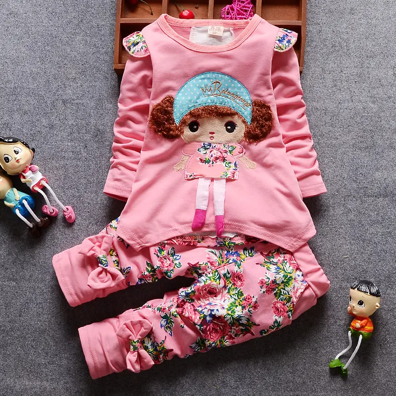 Cheap Childrens Clothing Girls Kids Clothing Sets Korean Cartoon Embroidery Cute Bobbi 2 Pieces Baby Girls' Clothing Sets