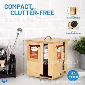 Cross-border wooden rotating <b>tea</b> storage <b>box</b>, desktop four-compartment independent <b>tea</b> bag and coffee canister, portable <b>tea</b> - Product Image 2