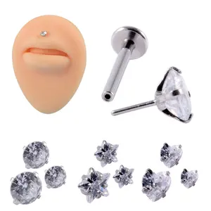 Juego de anillos de acero Labret para labios, Barra de inserción de circonia cúbica para el cartílago, para el Tragus, Piercings de barra, joyería, 1 Juego