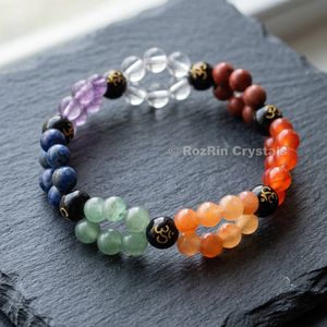 Om Engraved Chakra 8mm Gemstone Meditation <b>Bracelet</b>-Religious Theme Yoga & Meditation Use - Product Image 2