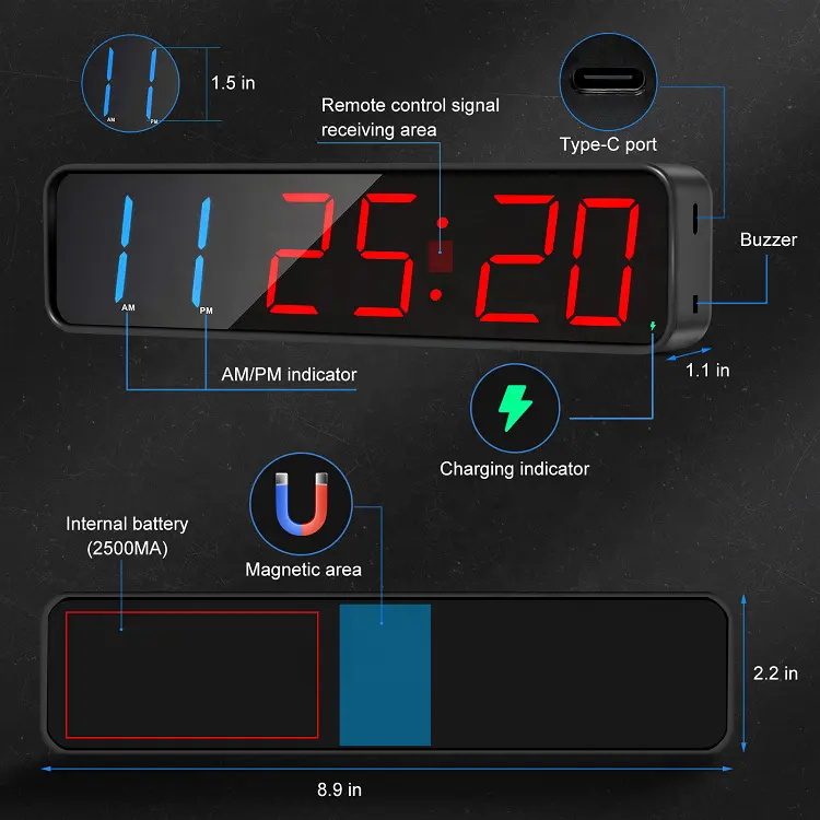 Temporizador de cocina magnético con batería LED Jhering Reloj de Cuenta Regresiva con pantalla magnética