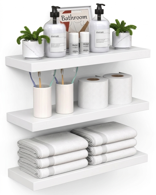 Floating Wooden Shelves for Wall Mounted Shelving for Bathroom, Bedroom, Kitchen & Book, Hanging Display Decor Shelf OEM