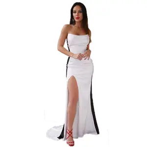 Evening Dresses Party Elegant Satin off-shoulder Side Slit Dress High Quality Evening Black And White Evening Dresses