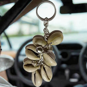 Seashell Keychain with Cowrie Shells Beach Inspired Accessory - Product Image 1
