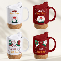 Mug en céramique de 14 oz avec base en liège, personnalisable, blanc/noir, tasse de voyage, mug à café en céramique de Noël avec fond en liège et couvercle en PP, vente en gros