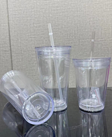 12oz/16oz/24oz Gelas Akrilik Dinding Ganda Model Bola Salju dengan Lubang dan Sumbat yang Sudah Dilubangi serta Sedotan