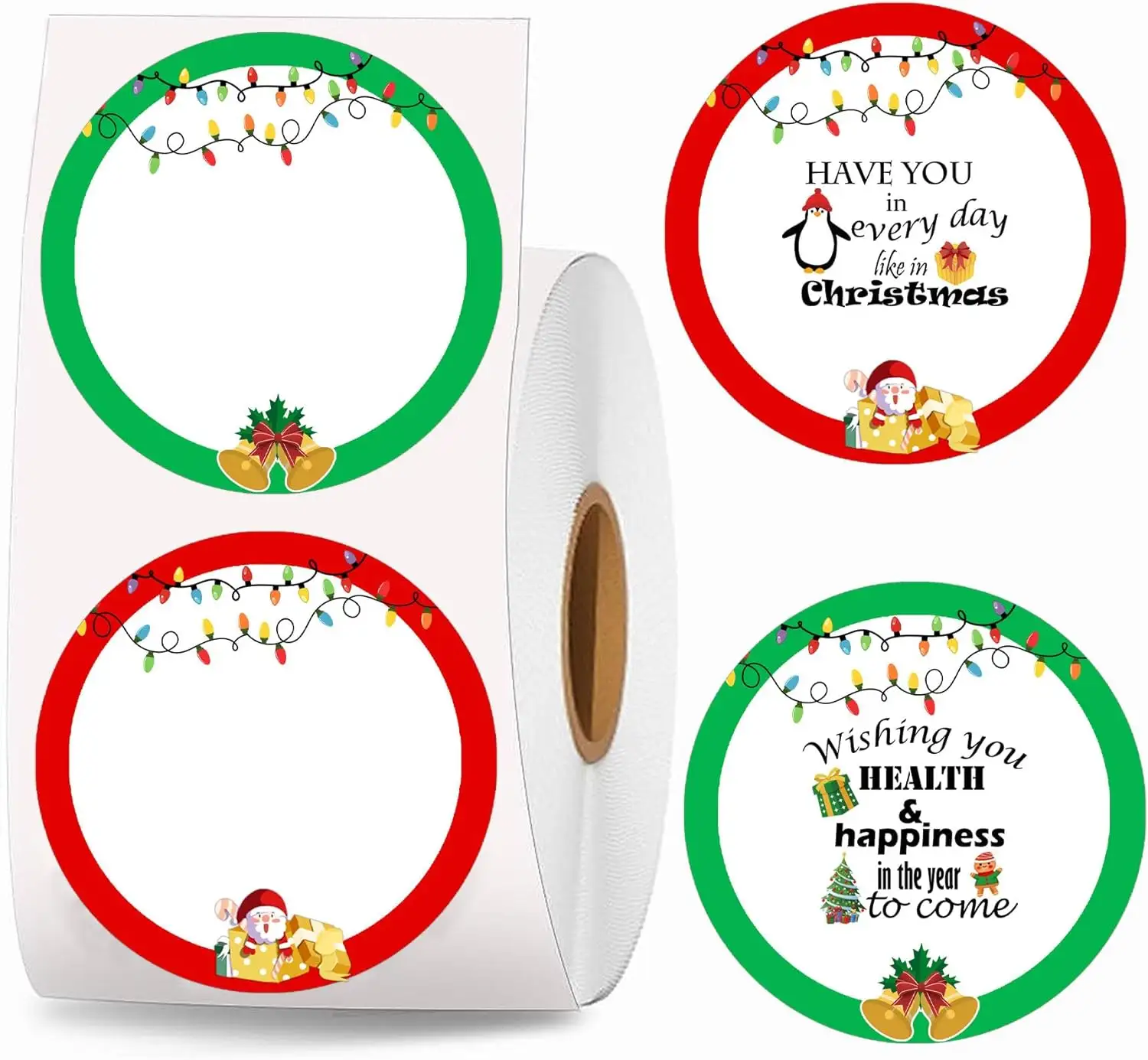 Рождественские тематические прямые тепловые этикетки с цветным кодированием точечные этикетки термопринтер для праздничных этикеток