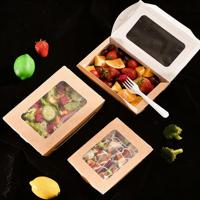 Boîtes d'emballage alimentaire rectangulaires personnalisables en papier kraft jetable avec fenêtre, qualité alimentaire, pour plats à emporter, 750ml 1000ml 1250ml, Sushi