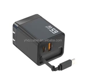65W GaN <b>USB</b>-<b>C</b> Charger Block Retractable <b>Type</b> <b>C</b> Cable Dual Port Fast Charging <b>Adapter</b> QC3.0 for Phone Travel - Product Image 3