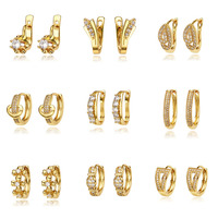 Aretes de Aro, Joyería al por Mayor, Variedad de Diseños, Huggies Dorados, Circonita Cúbica de Colores, Pequeños Aros Chapados en Oro de 18K