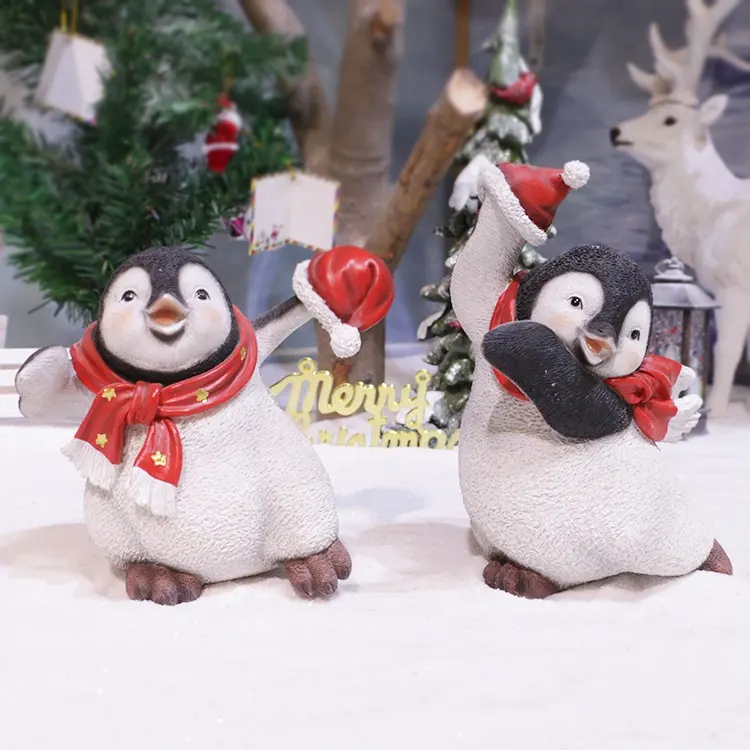 Résine peint à la main décor de noël artisanat mignon danse noël pingouin ornement