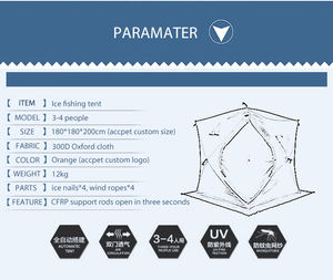 Tentes automatiques hexagonales isolées OEM pour l'extérieur, tente cube 1,8*2, tentes de pêche sur glace pour le camping hivernal - Product Image 2