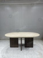 Table à manger d'intérieur de luxe moderne, best-seller, avec plateau en travertin et base en bois, mobilier d'intérieur
