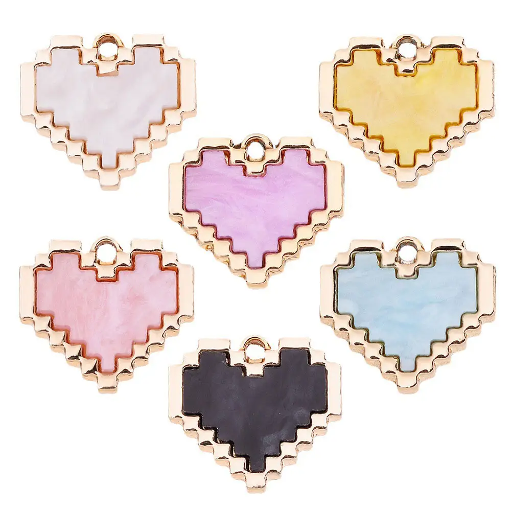 Enamel Mosaic Heart Planar DIY Craft Cute Love Heart Shape Earring Dangles Jewelry Charms Wholesale Supply