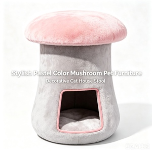 Stylish Pastel Color Mushroom Cat <b>House</b> Stool Soft Faux Fur <b>Bed</b> for Indoor Cats - Product Image 1