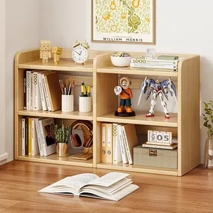 Desktop Solid Wood Bookshelf Home Storage Shelves Multi-tier Lattice Bookcase