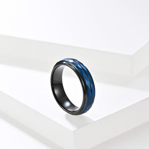 Men's Blue Diamond Cut Tungsten Steel <b>Ring</b> Geometric Design Gift Jewelry - Product Image 4