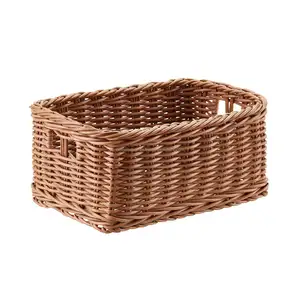 Luxury design Square shape Handmade Woven Storage rattan basket with insert handles