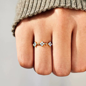 AR002 Элегантные кольца из стерлингового серебра 925 пробы с опалом, модные ювелирные изделия, обручальные кольца с четырехлистным клевером, позолоченные/посеребренные кольца для женщин - Product Image 4