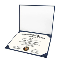 Couverture de certificat de titulaire de diplôme en cuir PU personnalisé marine avec logo en feuille d'or