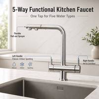 Robinet de cuisine DOGO en acier inoxydable, système de filtration d'eau 5 voies, avec eau chaude et froide, robinet extractible 5 en 1