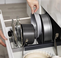 Étagère de cuisine avec 6 séparateurs réglables, organisateur de casseroles et poêles extensible en métal pour armoire, supports pliables et fonctionnels pour couvercles de casseroles