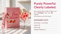 Sachets de protéines en poudre transparents OEM ODM, saveur fraise pastèque avec peptides de collagène, mélange de boisson protéinée aux fruits faible en calories